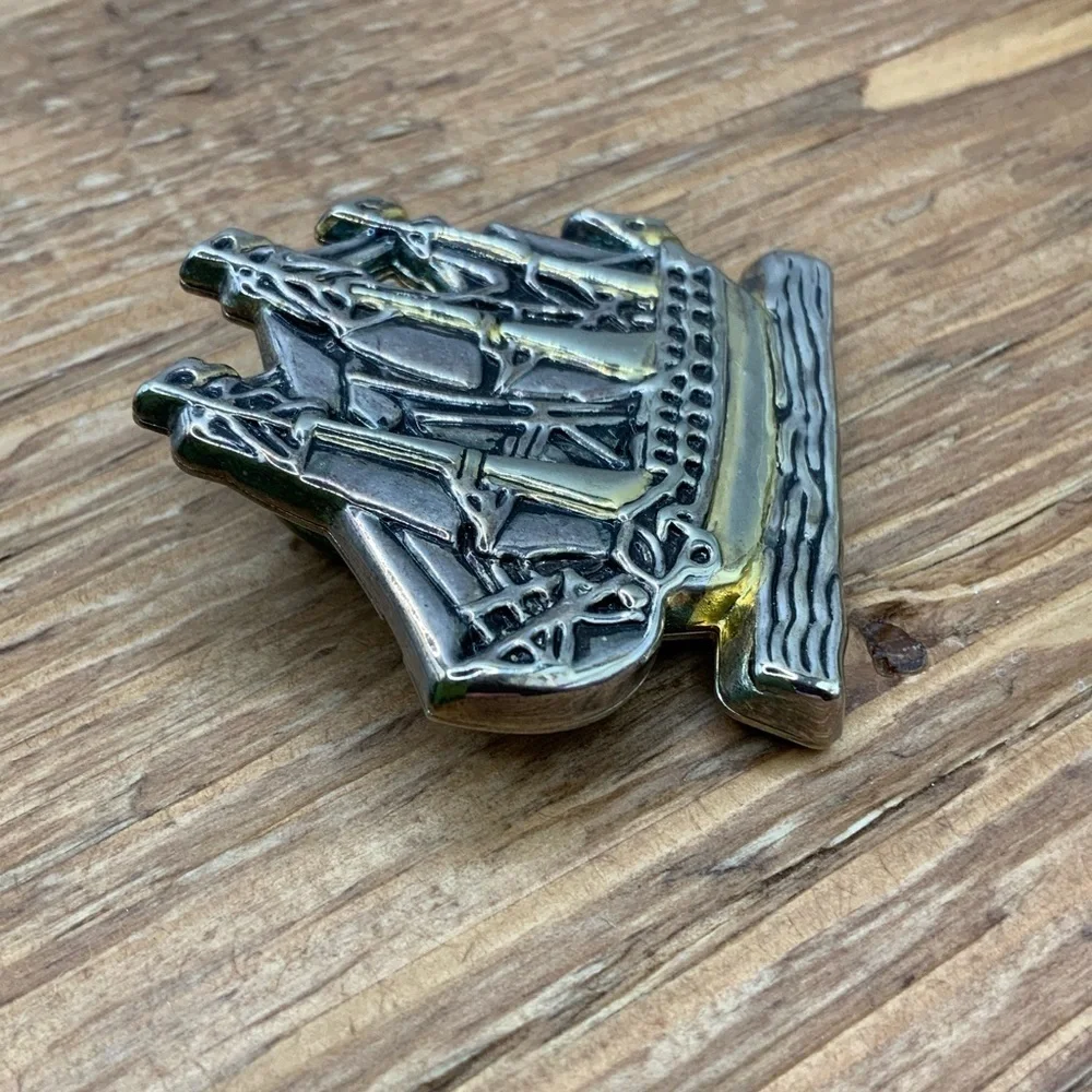 Pirate Ship Vintage Silver Gold Tone Tone Gasparilla Themed Pendant Brooch